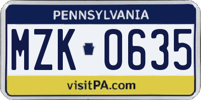 PA license plate MZK0635