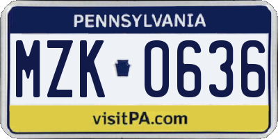 PA license plate MZK0636
