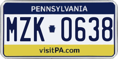 PA license plate MZK0638