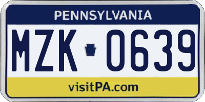 PA license plate MZK0639