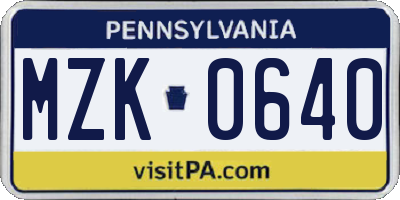 PA license plate MZK0640