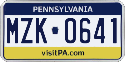 PA license plate MZK0641