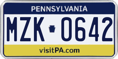 PA license plate MZK0642