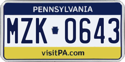 PA license plate MZK0643