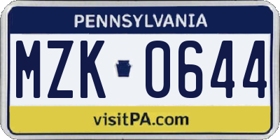 PA license plate MZK0644