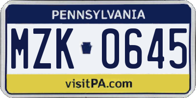 PA license plate MZK0645