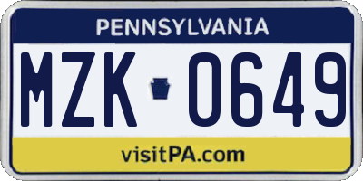 PA license plate MZK0649