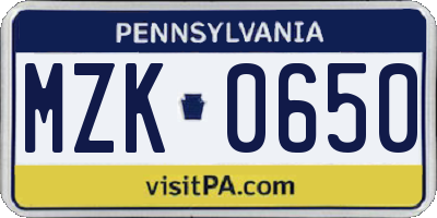 PA license plate MZK0650