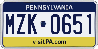 PA license plate MZK0651