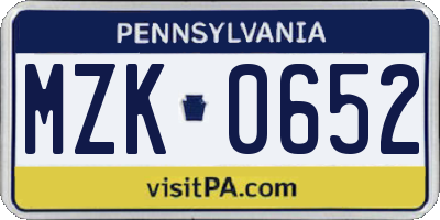 PA license plate MZK0652