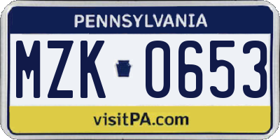 PA license plate MZK0653