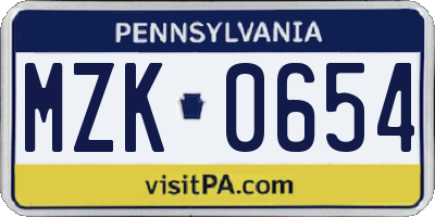 PA license plate MZK0654