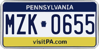 PA license plate MZK0655