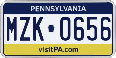 PA license plate MZK0656