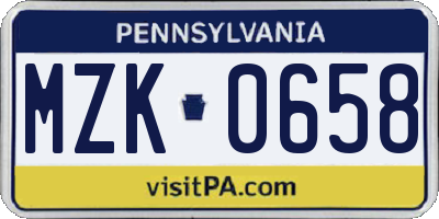 PA license plate MZK0658