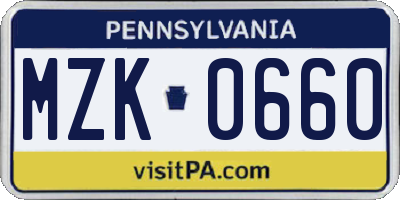 PA license plate MZK0660