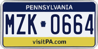 PA license plate MZK0664