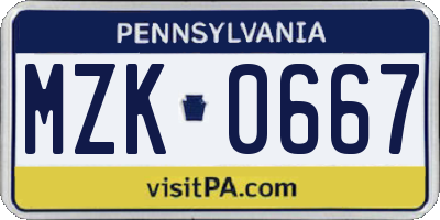 PA license plate MZK0667
