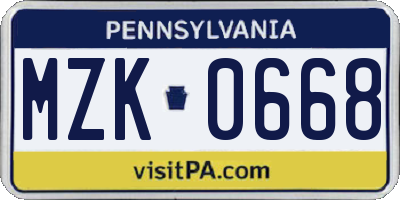PA license plate MZK0668