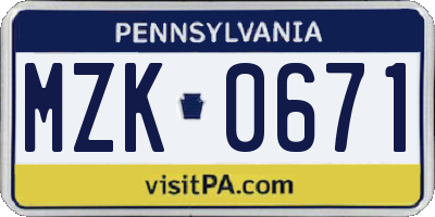 PA license plate MZK0671