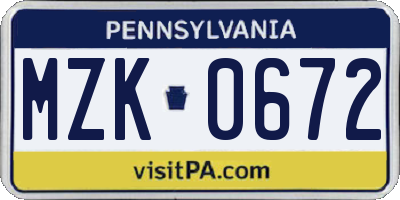 PA license plate MZK0672