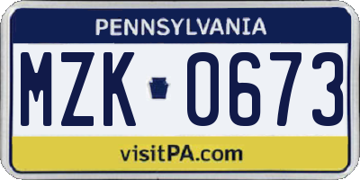 PA license plate MZK0673