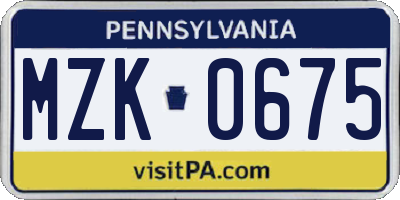 PA license plate MZK0675