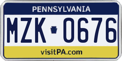 PA license plate MZK0676