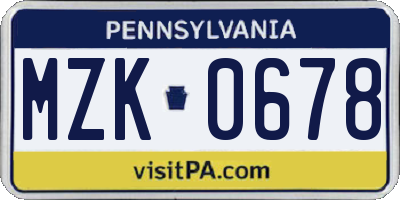PA license plate MZK0678
