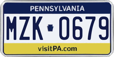 PA license plate MZK0679