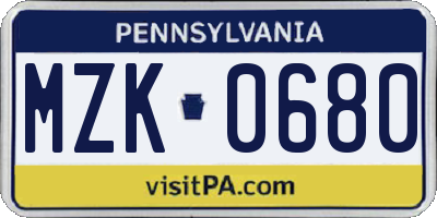 PA license plate MZK0680
