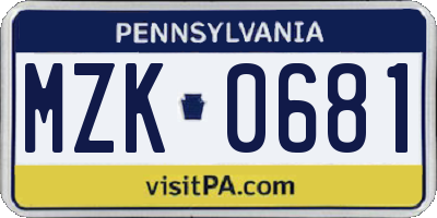 PA license plate MZK0681