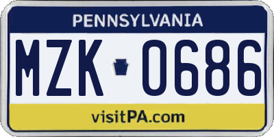 PA license plate MZK0686