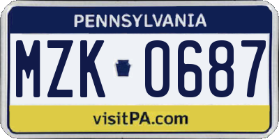 PA license plate MZK0687