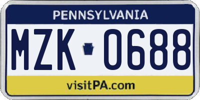 PA license plate MZK0688