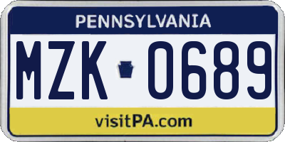 PA license plate MZK0689