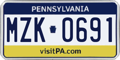 PA license plate MZK0691