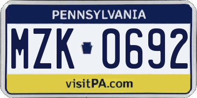 PA license plate MZK0692