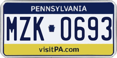 PA license plate MZK0693