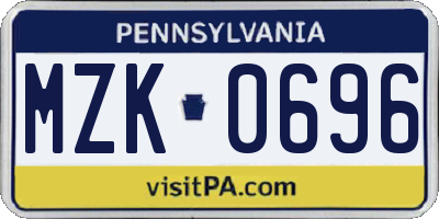 PA license plate MZK0696