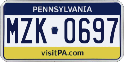 PA license plate MZK0697