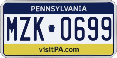 PA license plate MZK0699