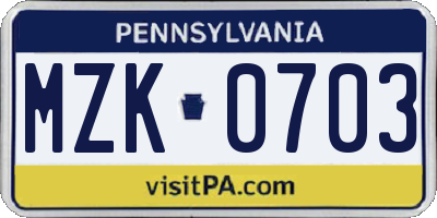 PA license plate MZK0703