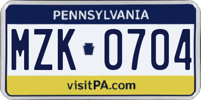 PA license plate MZK0704