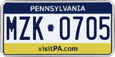 PA license plate MZK0705