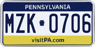 PA license plate MZK0706