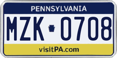 PA license plate MZK0708