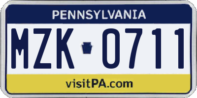 PA license plate MZK0711
