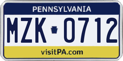 PA license plate MZK0712