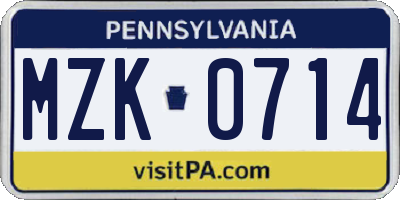 PA license plate MZK0714